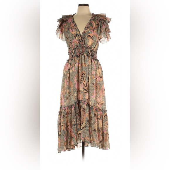 ULLA JOHNSON Claudette Floral Chiffon Beige Dress - Picture 6 of 7